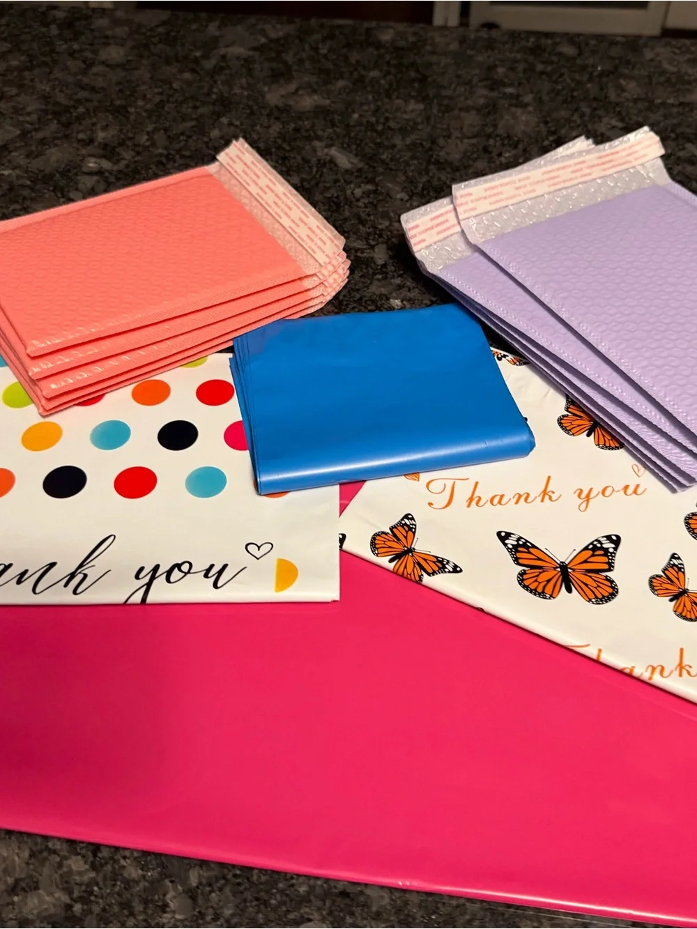 Bundle of 35 Poly & Bubble Mailers Assorted Sizes & Colors Butterfly & Dot Set